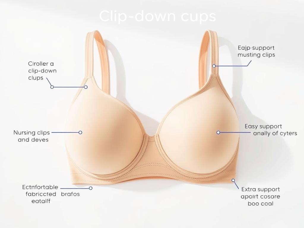 Nursing bra showing clip-down cups for easy breastfeeding access