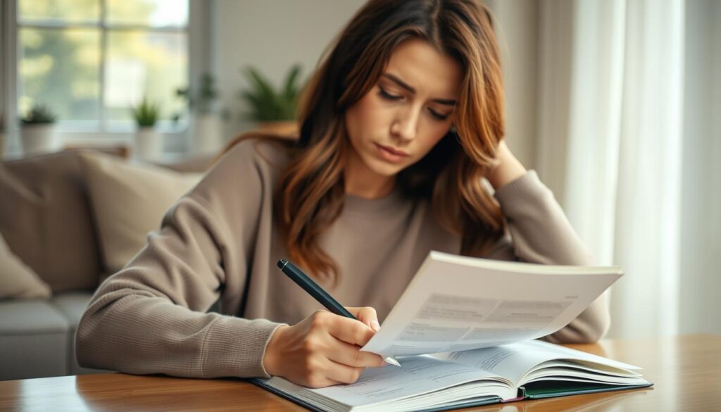 Person completing an anxiety self-assessment questionnaire