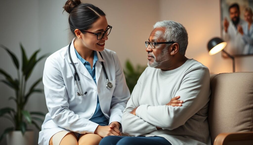 Person reviewing anxiety management strategies with a healthcare professional