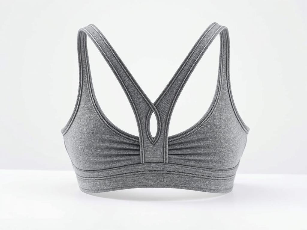 Racerback bra showing straps that converge between shoulder blades