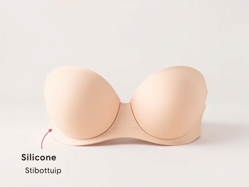 Strapless bra with silicone grip lining and wide band for support
