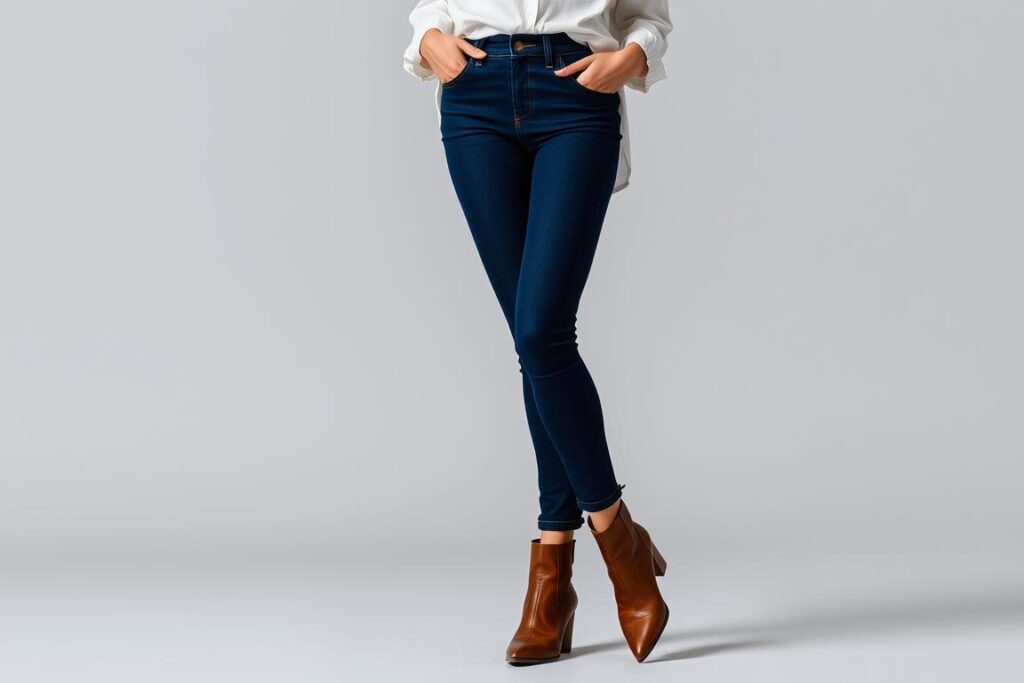 Woman wearing skinny jeans paired with a casual top